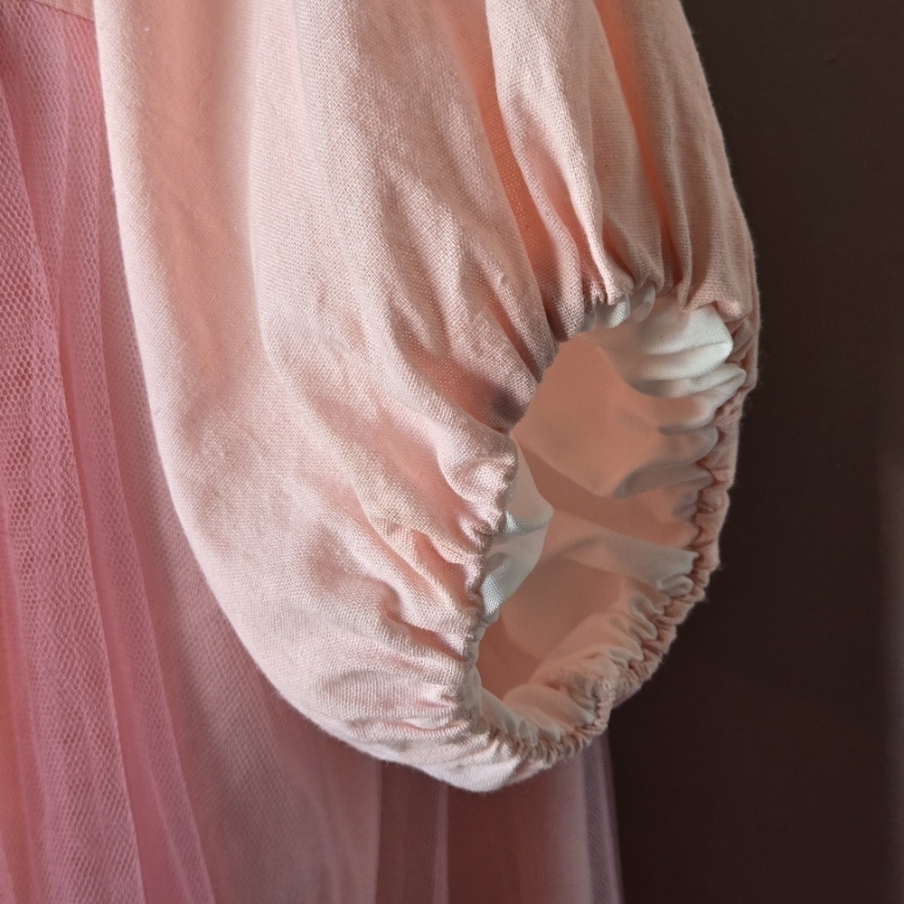 Shabby Chic Babydoll Cottagecore Fairycore Tulle Overlay Midi Loungewear Dress - Picture 8 of 11